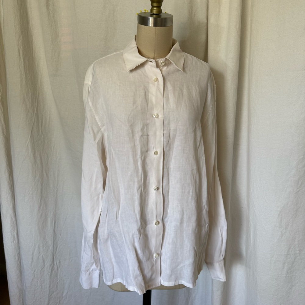 Loro Piana 100% Linen Flax Button Down Shirt Top White Size 46 Large